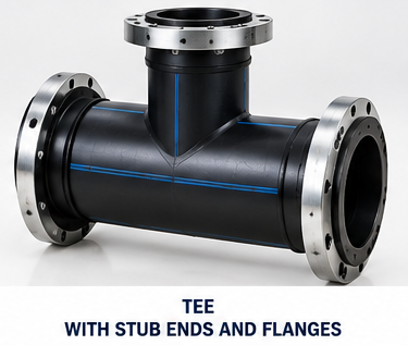 Wetpipe HDPE tee with stub ends and steel backing flanges for PE100 pipeline branches